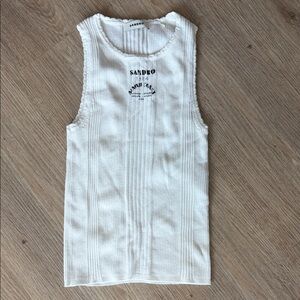 Sandro Ivory Logo Ribbed Sleeveless Crop Top